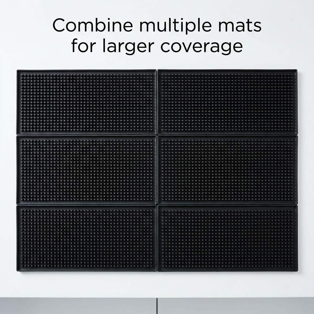 12"x6" Black Rubber Bar Mat - 6 Pack Non-Slip Drainage Pad for Coffee Stations, Home Bars & Kitchens V1258-DP02-C-2133
