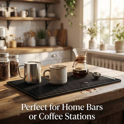 12"x6" Black Rubber Bar Mat - 6 Pack Non-Slip Drainage Pad for Coffee Stations, Home Bars & Kitchens V1258-DP02-C-2133