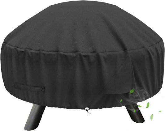Round Fire Pit Cover for 22-32 Inch Fire Pit - Waterproof and Windproof, with Straps and Built-in Vents, 32 V1258-DP02-C-214