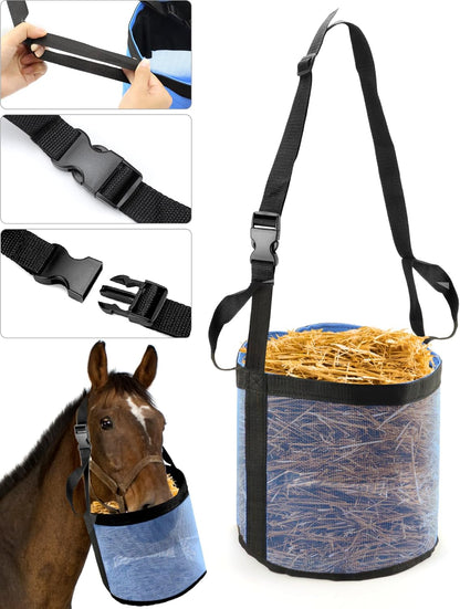 2 Pack Horse Feed Bag for Grain - Durable Mesh Grain Feeder with Adjustable Strap, Comfortable Neck and Nose V1258-DP02-C-2141