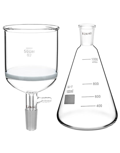 Borosilicate Glass 500ml Buchner Filtering Funnel and 1000 mL Erlenmeyer Flask, with Standard 24/40 Joint V1258-DP02-C-2143