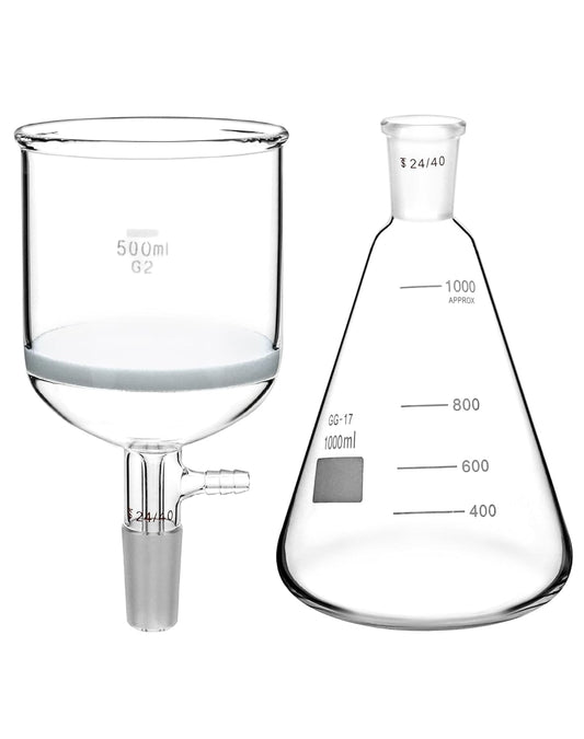 Borosilicate Glass 500ml Buchner Filtering Funnel and 1000 mL Erlenmeyer Flask, with Standard 24/40 Joint V1258-DP02-C-2143