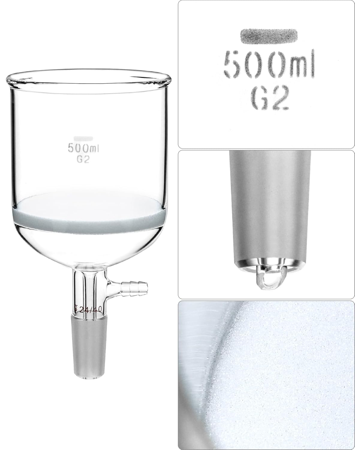 Borosilicate Glass 500ml Buchner Filtering Funnel and 1000 mL Erlenmeyer Flask, with Standard 24/40 Joint V1258-DP02-C-2143