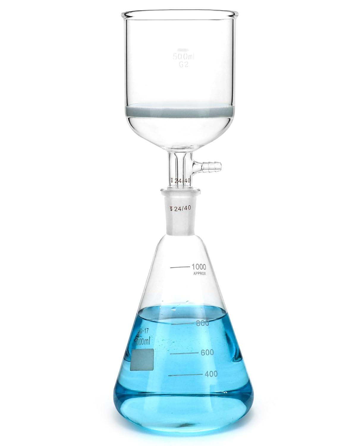 Borosilicate Glass 500ml Buchner Filtering Funnel and 1000 mL Erlenmeyer Flask, with Standard 24/40 Joint V1258-DP02-C-2143