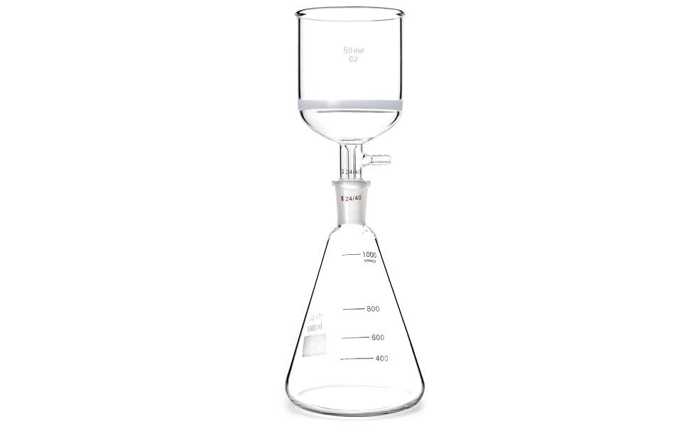 Borosilicate Glass 500ml Buchner Filtering Funnel and 1000 mL Erlenmeyer Flask, with Standard 24/40 Joint V1258-DP02-C-2143