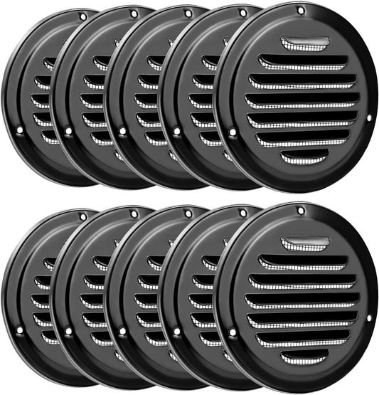 4" Black Soffit Vent Cover with Screen Mesh, 10 Pack Round Metal Air Vent Louver, 5-11/16" Diameter Grill V1258-DP02-C-2144