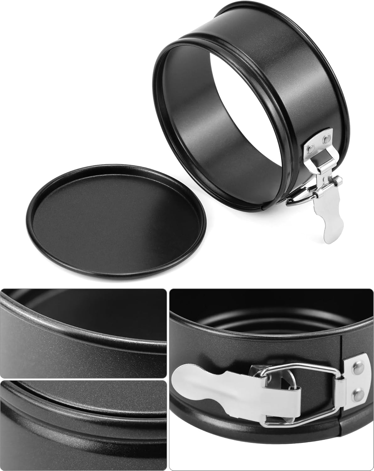 4 Inch Springform Pan Set, Nonstick, Leakproof Mini Cheesecake Pans with Removable Bottom, Carbon and V1258-DP02-C-2146