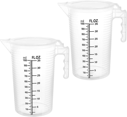 2 Pack 32oz (1 Quart) Measuring Pitcher - Plastic, Multipurpose, Polypropylene, with Clear Ounce & Milliliter V1258-DP02-C-2147