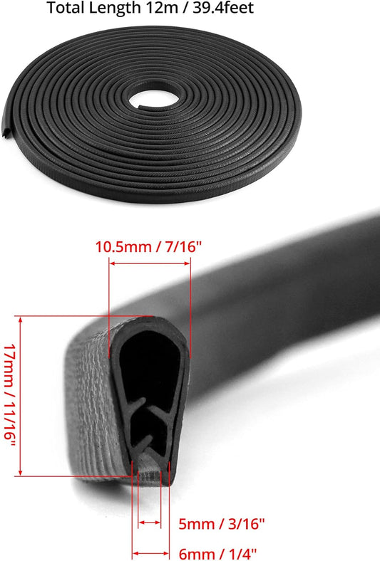 Seal Strip, 40 Feet Edge Trim, EDPM Rubber Seal Trim for Cars, Boats, Trucks, RVs, Fits Edge 1/16" to 1/8" V1258-DP02-C-2148