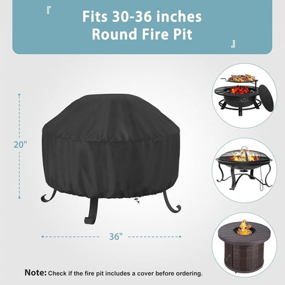 Fire Pit Cover Round 36 In, Outdoor Fire Pit Cover for 30-36 Inches Fire Pits, Windproof Drawstring & V1258-DP02-C-215