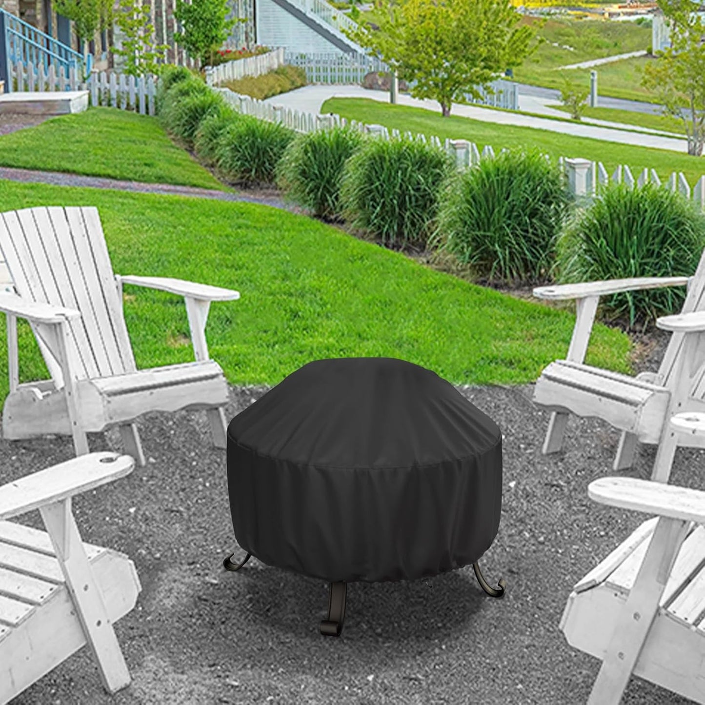 Fire Pit Cover Round 36 In, Outdoor Fire Pit Cover for 30-36 Inches Fire Pits, Windproof Drawstring & V1258-DP02-C-215