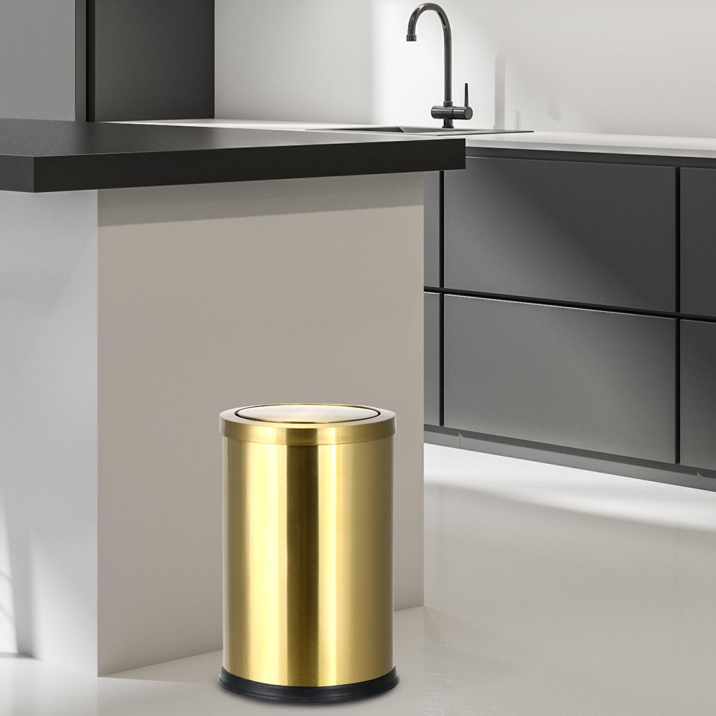 Antique Gold Trash Can, 2.4 Gallons Stainless Steel, Waterproof, Rustproof with Swing Lid V1258-DP02-C-2150