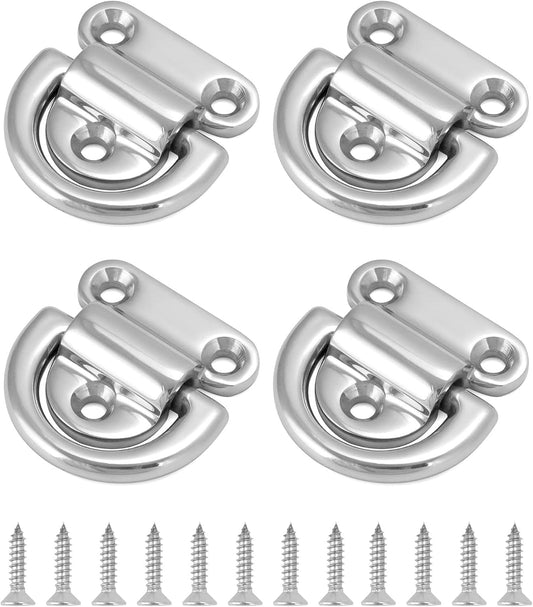 Marine Folding Pad Eye, 4 Pack Marine Grade Stainless Steel 316 D Ring Anchor, 44mm x 40mm Heavy Duty Desk V1258-DP02-C-2157