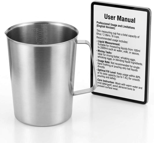 304 Stainless Steel Measuring Cup 64 OZ with OZ/ML Graduations, 8 Cup Kitchen Mixing Pitcher, Precision V1258-DP02-C-2163