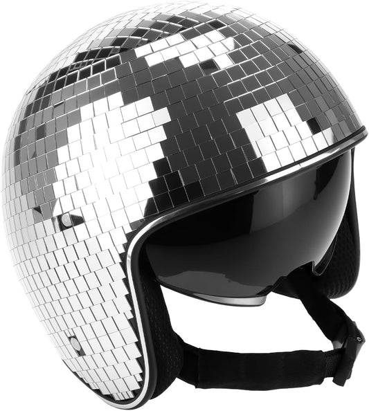 Disco Ball Helmet Party Decoration with Retractable Visor and Cowboy Hat Design - Handmade Glitter Glass Cap, V1258-DP02-C-2165