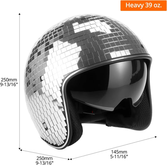Disco Ball Helmet Party Decoration with Retractable Visor and Cowboy Hat Design - Handmade Glitter Glass Cap, V1258-DP02-C-2165