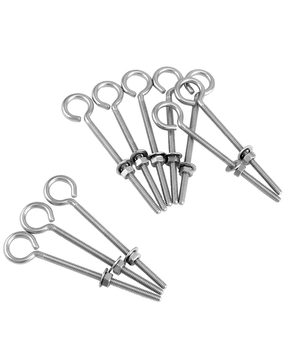 Eye Bolts, 10 Pack 1/4" x 4" Stainless Steel Long Threaded Eyebolts with Nuts, for Hanging or Securing Cables V1258-DP02-C-2171