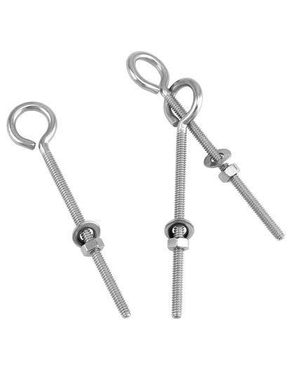 Eye Bolts, 10 Pack 1/4" x 4" Stainless Steel Long Threaded Eyebolts with Nuts, for Hanging or Securing Cables V1258-DP02-C-2171
