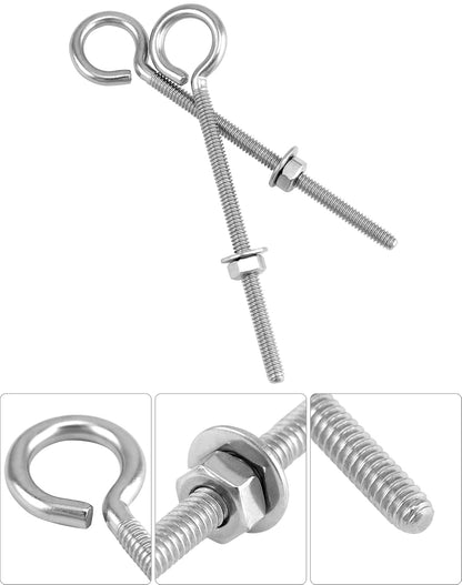 Eye Bolts, 10 Pack 1/4" x 4" Stainless Steel Long Threaded Eyebolts with Nuts, for Hanging or Securing Cables V1258-DP02-C-2171