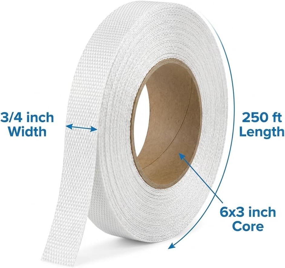 3/4" x 250' Woven Polyester Cord Strap - Strong 2400 lb Strength for Pallet, Bundling & Packaging V1258-DP02-C-2174