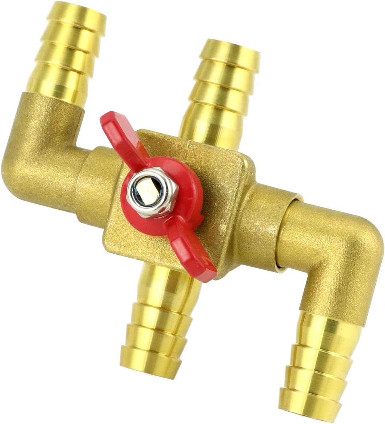 Solid Brass 5/8" 4-Way Heater Control Valve with Switch, 16mm Hose Barb Automotive Bypass V1258-DP02-C-2178
