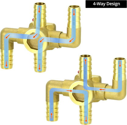 Solid Brass 5/8" 4-Way Heater Control Valve with Switch, 16mm Hose Barb Automotive Bypass V1258-DP02-C-2178