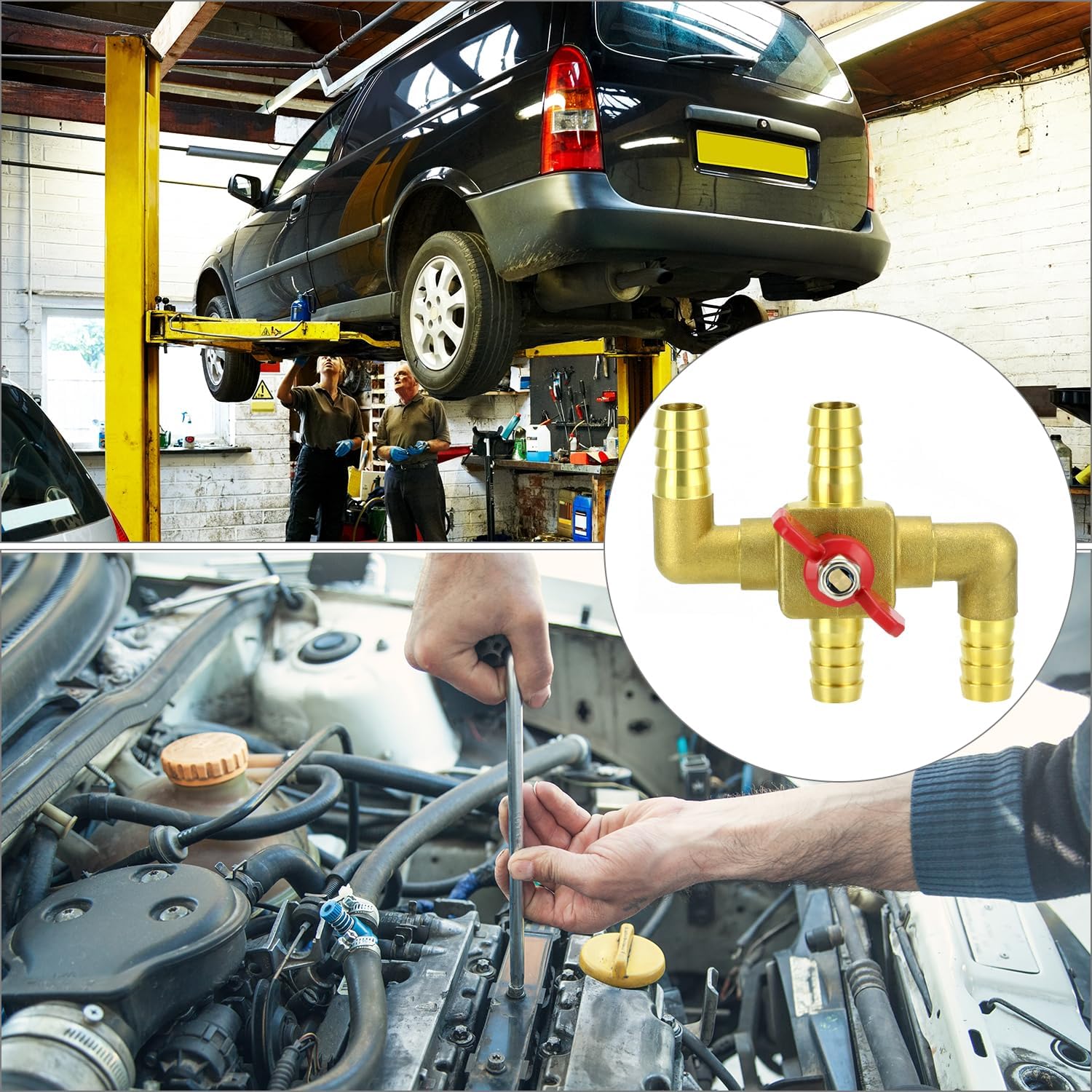 Solid Brass 5/8" 4-Way Heater Control Valve with Switch, 16mm Hose Barb Automotive Bypass V1258-DP02-C-2178