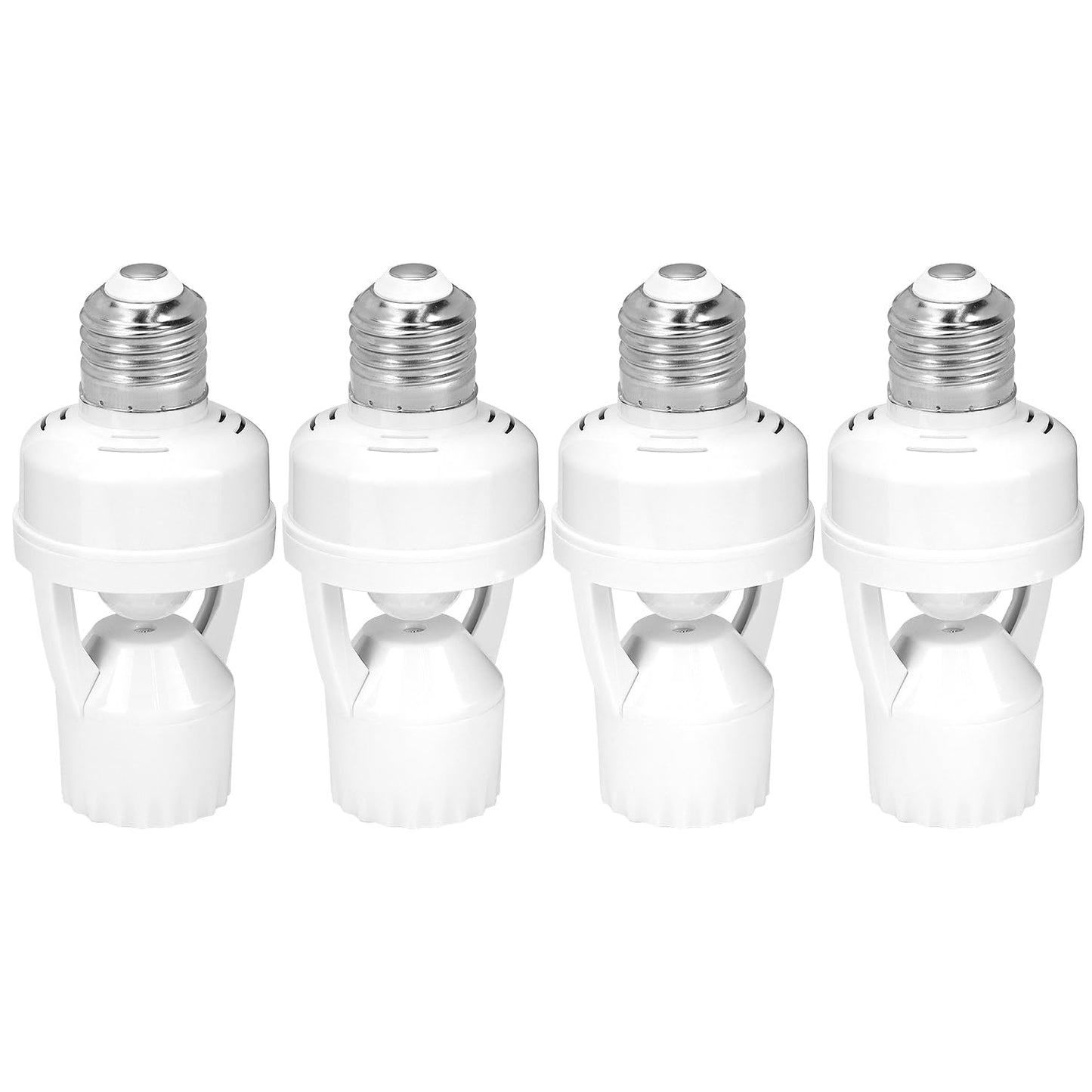 Motion Sensor Light Socket Adapter - 4 Pack E26/E27 Compatible, Adjustable Timing & Lux, Auto Motion Sensor V1258-DP02-C-2181