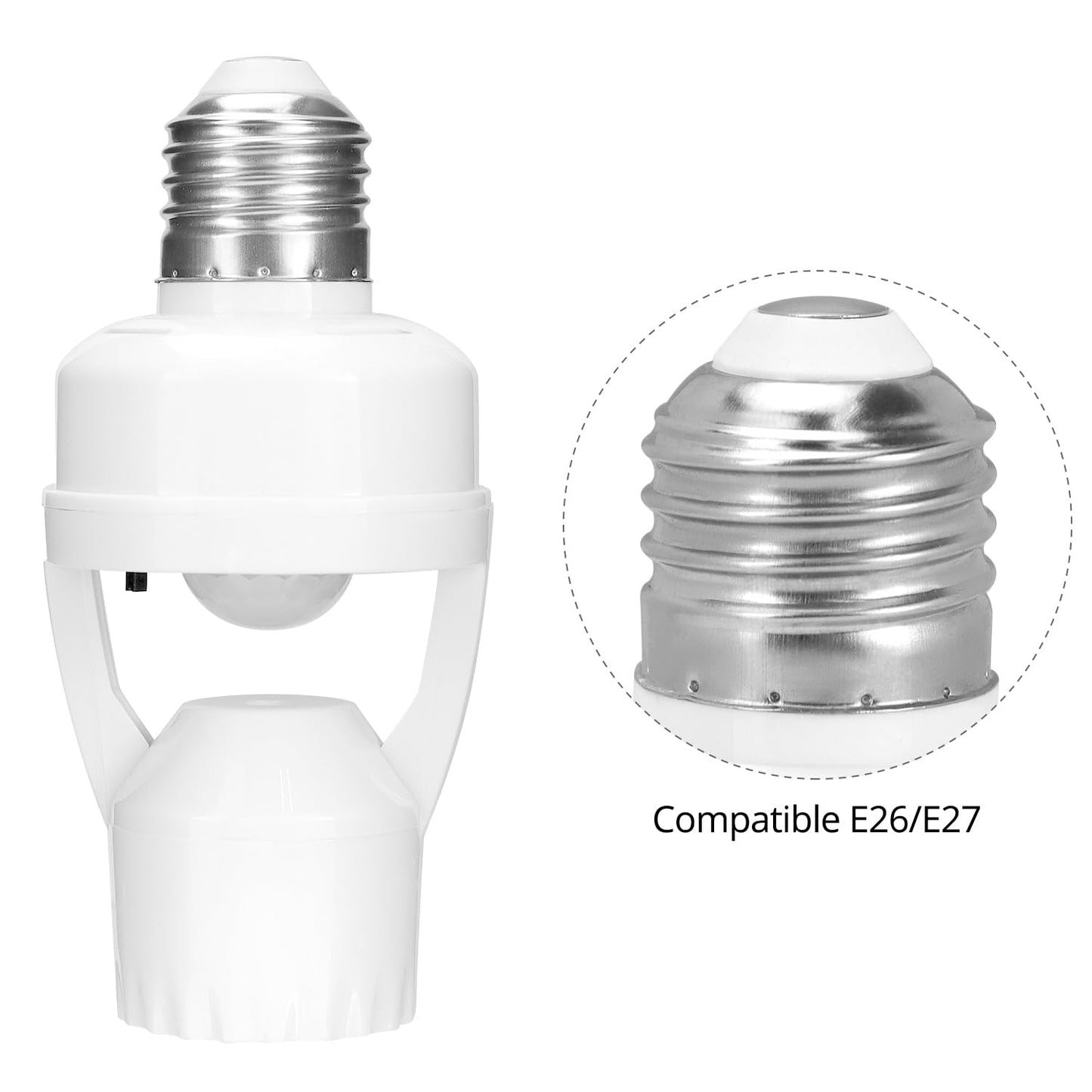 Motion Sensor Light Socket Adapter - 4 Pack E26/E27 Compatible, Adjustable Timing & Lux, Auto Motion Sensor V1258-DP02-C-2181