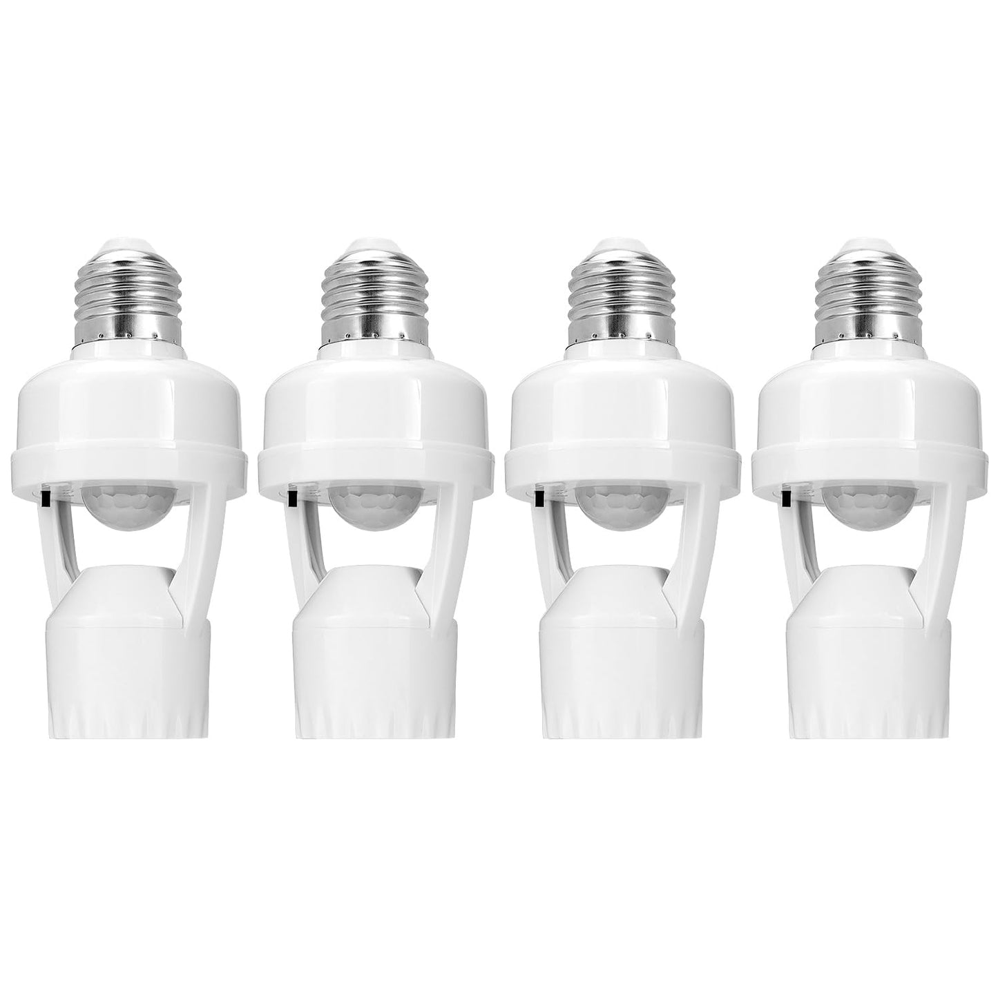 Motion Sensor Light Socket Adapter - 4 Pack E26/E27 Compatible, Adjustable Timing & Lux, Auto Motion Sensor V1258-DP02-C-2181