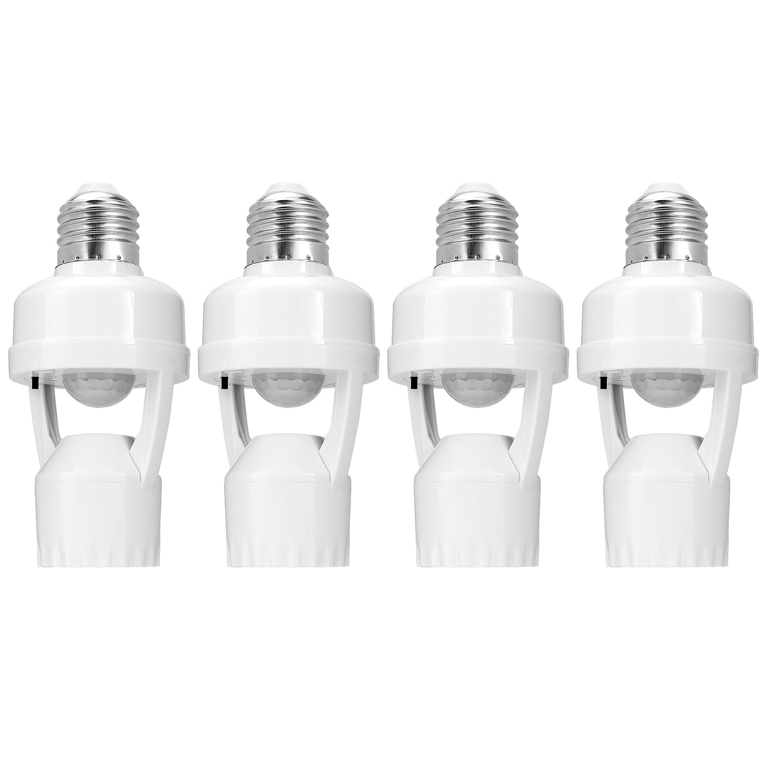 Motion Sensor Light Socket Adapter - 4 Pack E26/E27 Compatible, Adjustable Timing & Lux, Auto Motion Sensor V1258-DP02-C-2181