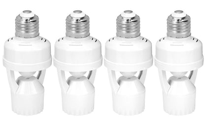 Motion Sensor Light Socket Adapter - 4 Pack E26/E27 Compatible, Adjustable Timing & Lux, Auto Motion Sensor V1258-DP02-C-2181