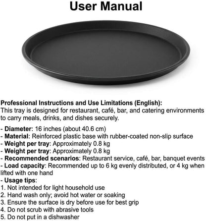 16-Inch Round Non-Slip Serving Trays - 4 Pack Rubber Surface Plastic Tray Set for Restaurant, Cafe & Bar V1258-DP02-C-2182