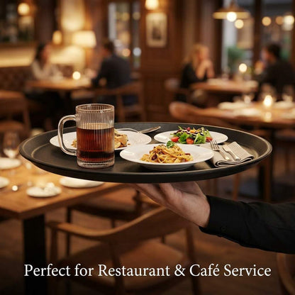 16-Inch Round Non-Slip Serving Trays - 4 Pack Rubber Surface Plastic Tray Set for Restaurant, Cafe & Bar V1258-DP02-C-2182