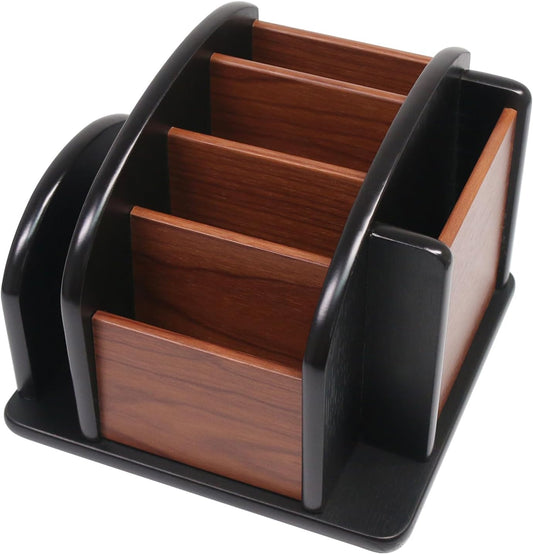 Remote Control Holder Caddy - Wooden Rotating Coffee Table Organizer Large Spinning Wood Remote Holder for V1258-DP02-C-2184
