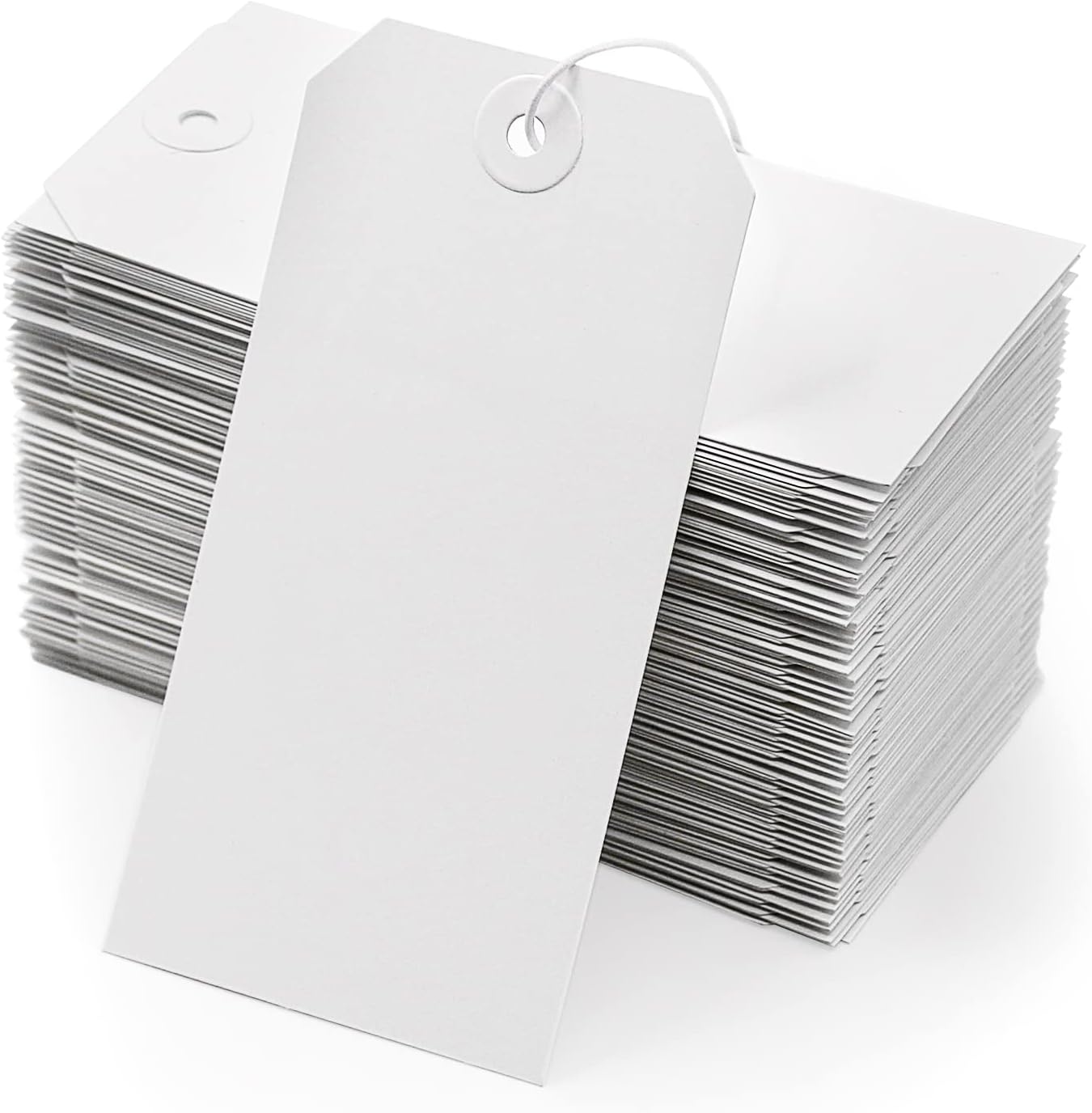 White Blank Shipping Tags with String - 120 Pcs Strung Cardstock Hanging Paper Tag Attached Reinforced Hole V1258-DP02-C-2186