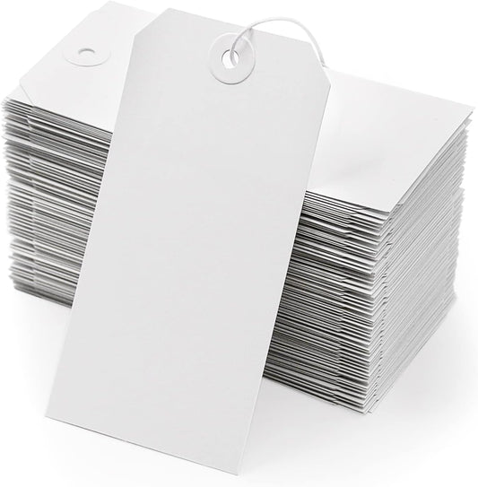 White Blank Shipping Tags with String - 120 Pcs Strung Cardstock Hanging Paper Tag Attached Reinforced Hole V1258-DP02-C-2186