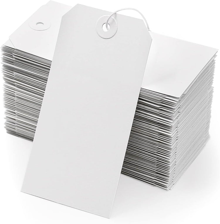 White Blank Shipping Tags with String - 120 Pcs Strung Cardstock Hanging Paper Tag Attached Reinforced Hole V1258-DP02-C-2186