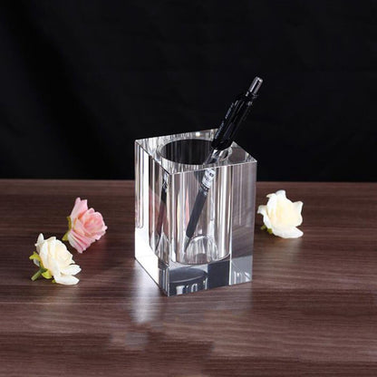 Glass Crystal Pen Pencil Cup Holder Square Clear Small Desk Table Organizer for Office School, Teacher and V1258-DP02-C-2187