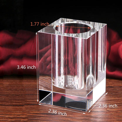Glass Crystal Pen Pencil Cup Holder Square Clear Small Desk Table Organizer for Office School, Teacher and V1258-DP02-C-2187