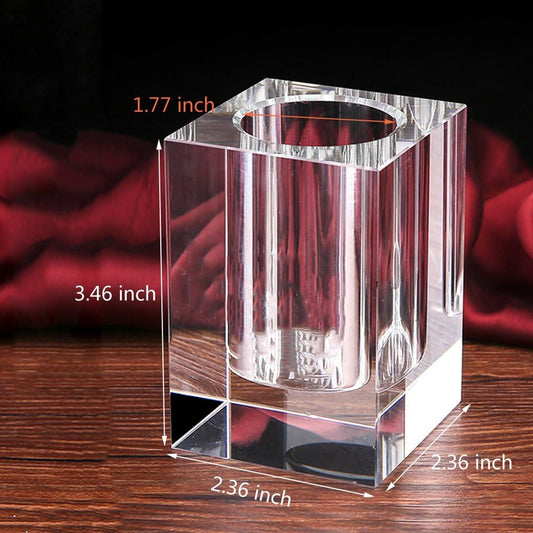 Glass Crystal Pen Pencil Cup Holder Square Clear Small Desk Table Organizer for Office School, Teacher and V1258-DP02-C-2187