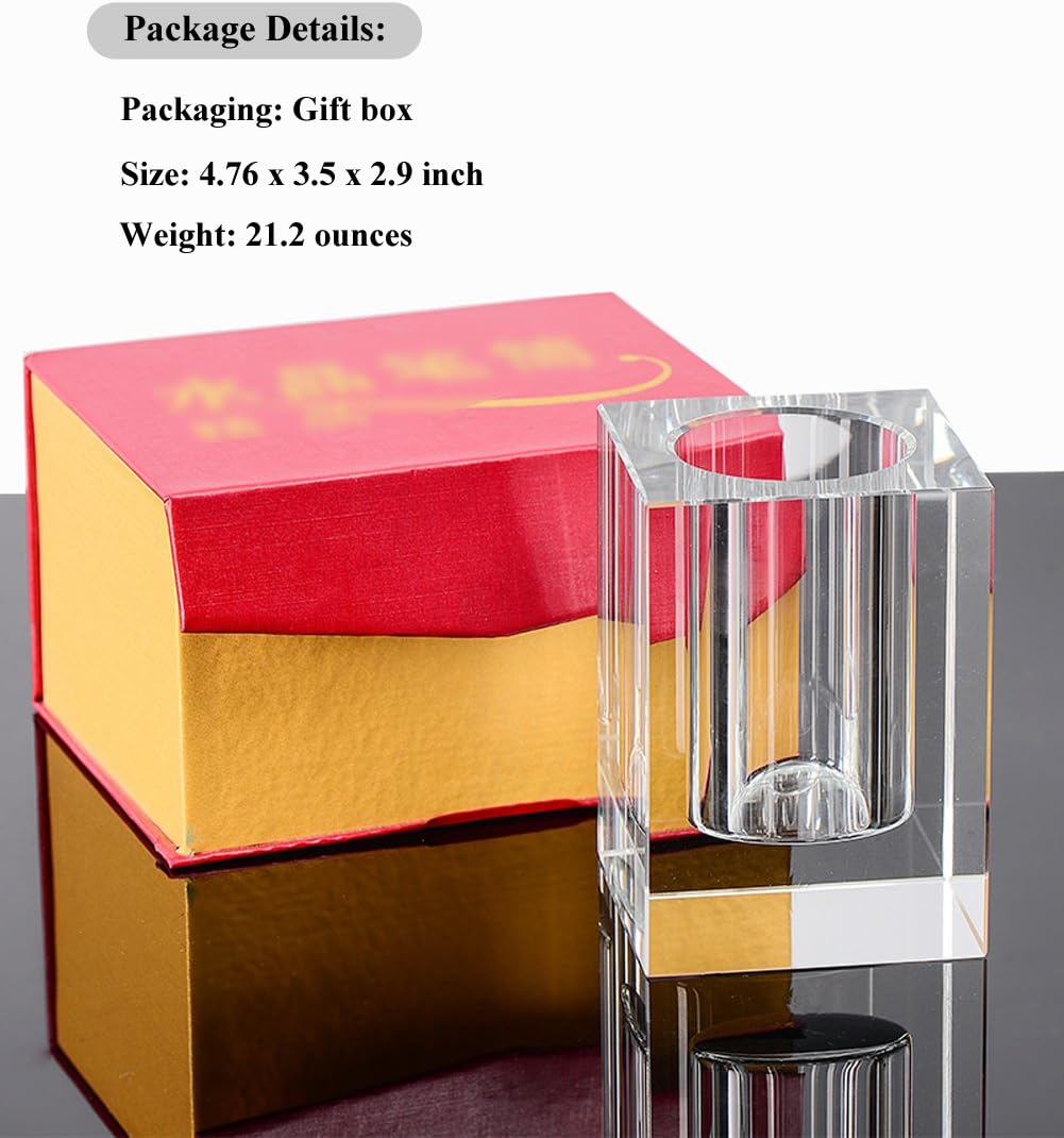 Glass Crystal Pen Pencil Cup Holder Square Clear Small Desk Table Organizer for Office School, Teacher and V1258-DP02-C-2187