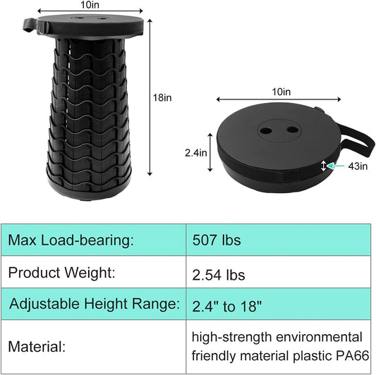 Retractable Folding Stool Upgraded, Portable Lightweight Collapsible Stool Telescoping Chair Seat Adjustable V1258-DP02-C-2189