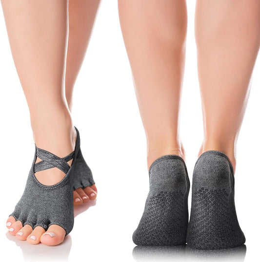 6 Pairs Pilates Socks with Grip for Women Non Slip Yoga Socks Toeless Barre Sticky with Straps Multicolor for V1258-DP02-C-2193