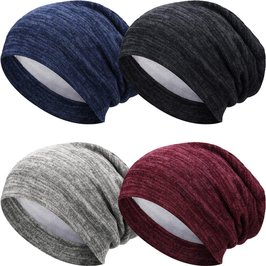 4 Pieces Satin Lined Beanie Cap Satin Sleep Lined Hat Slouchy Beanie Hat Night Silk Hair Cap for Women Men V1258-DP02-C-2194