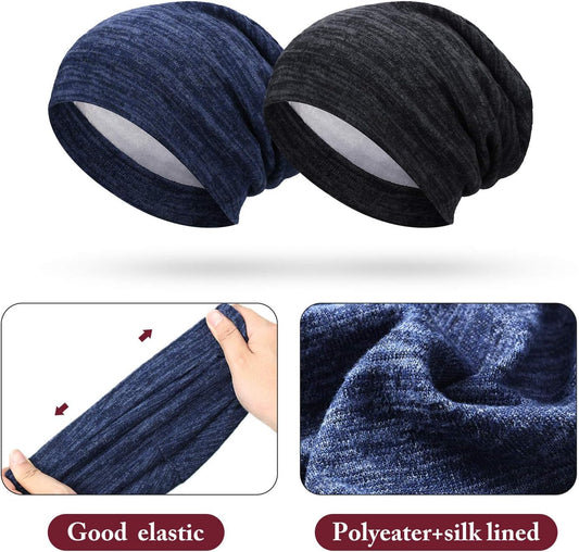 4 Pieces Satin Lined Beanie Cap Satin Sleep Lined Hat Slouchy Beanie Hat Night Silk Hair Cap for Women Men V1258-DP02-C-2194