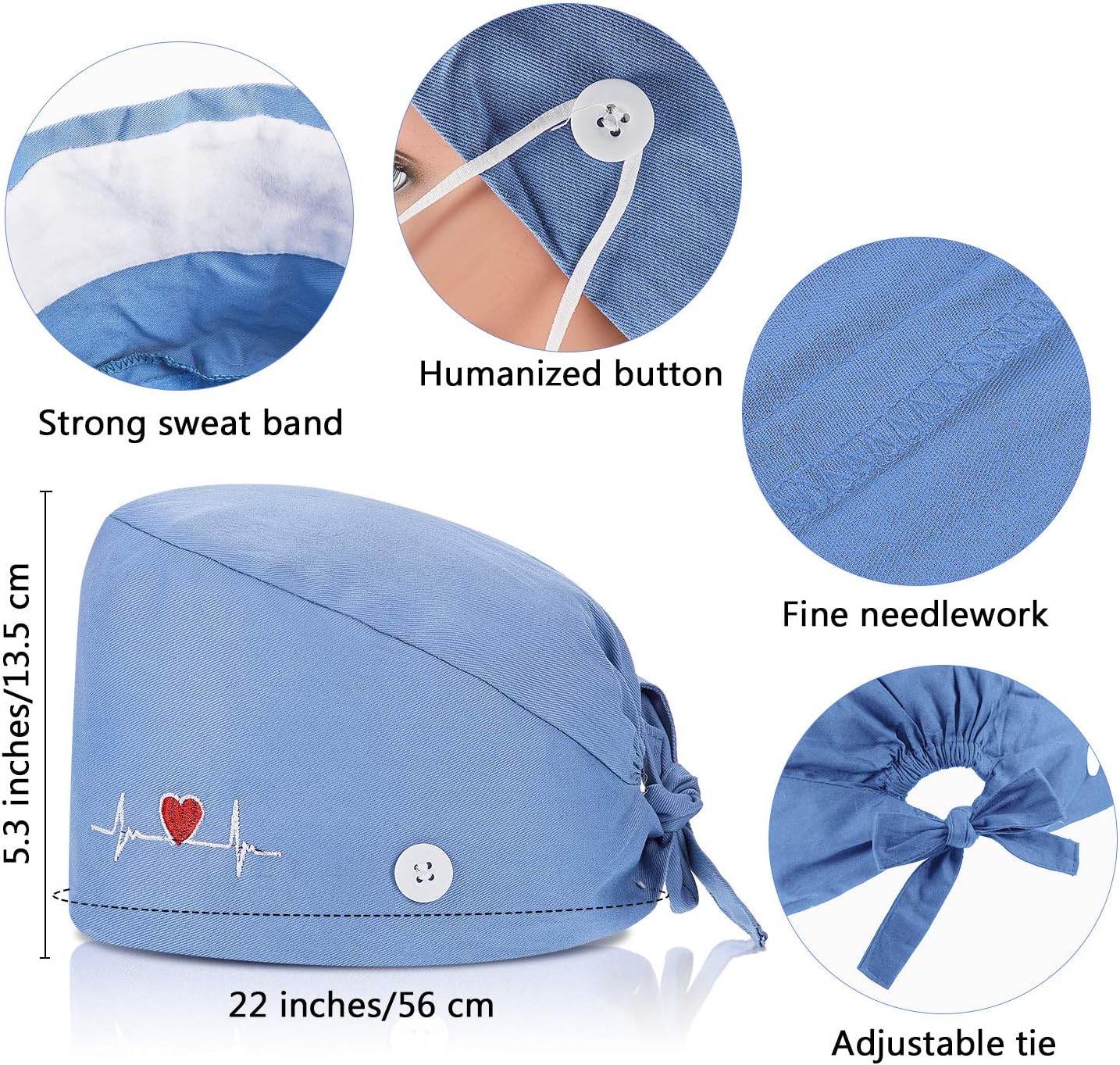 4 Pieces Working Cap with Buttons, Unisex Bouffant Working Hat with Adjustable Sweatband V1258-DP02-C-2196