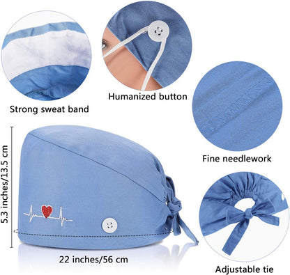4 Pieces Working Cap with Buttons, Unisex Bouffant Working Hat with Adjustable Sweatband V1258-DP02-C-2196