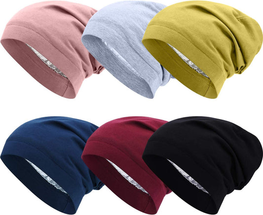 6 Pieces Satin Lined Sleep Cap Slouchy Skull Beanie Hat Night Hair Cap Headwear Head Wrap for Curly Hair V1258-DP02-C-2197