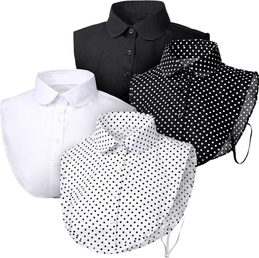 4 Pcs Fake Collar for Women Black and White Polka Detachable Dots Dickey Collar Half Shirt for Halloween V1258-DP02-C-2198